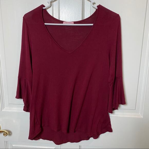 Spring Flowy wine Pink Peony Asymetrical hem bell sleeves M - Picture 2 of 7